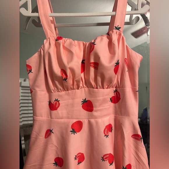 NWT Belle Poque Strawberry Print Pink Swing Midi A Line Dress - Picture 3 of 12